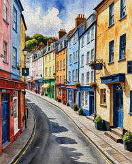 Fototapeta premium City Architecture. Oil paint. Printable pattern for wall decorations
