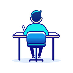 Fototapeta premium A stylized illustration of a person sitting at a desk, focusing on work. Ideal for educational or professional themes, transparent background.