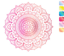 a colorful mandala with a pink and purple design on it.