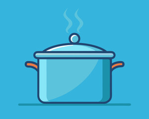 Cooking soup or food. Pot with boiling water and steam. Cooking food in pan. Flat vector illustration isolated on white background. stock illustration
