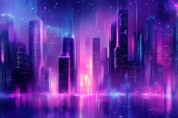 Futuristic Cityscape Illuminated by Neon Lights