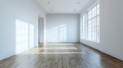 Obraz premium Empty Room with Wooden Floor and Sunlight Illustration