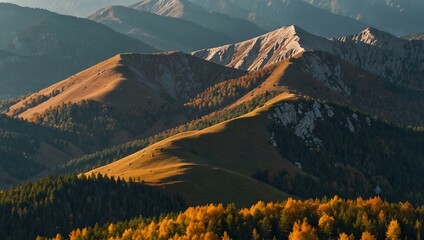 Autumn landscape with mountain peaks in Mala Fatra, Slovakia.