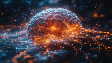 intricate 3d rendering of a human brain displaying detailed neural pathways against a dark backdrop emphasizing the complexity and beauty of human anatomy in a scientific context
