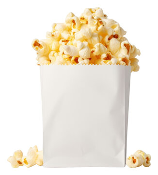 PNG  Popcorn packaging paper bag mockup snack food white background.