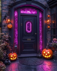 Obraz premium Spooky Halloween Decor at a Haunted Doorway