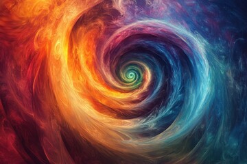 Abstract swirling nebula with vibrant colors and brushstroke textures