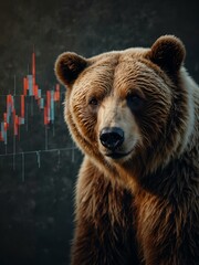 Bear holding a sign with a falling stock chart.