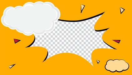 Book explosion background. Orange yellow background torn in the middle for promo design, banner. Pop art comic text bubble.