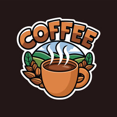 coffee logo design with mountains and trees