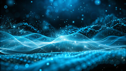 Abstract blue tech background with digital waves background. network systems with artificial neural connections, and cyber quantum computing. Abstract wavy halftone dots background