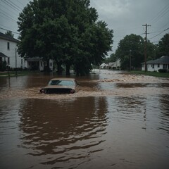 Floodwaters transform city streets into channels causing major disruption and property damage