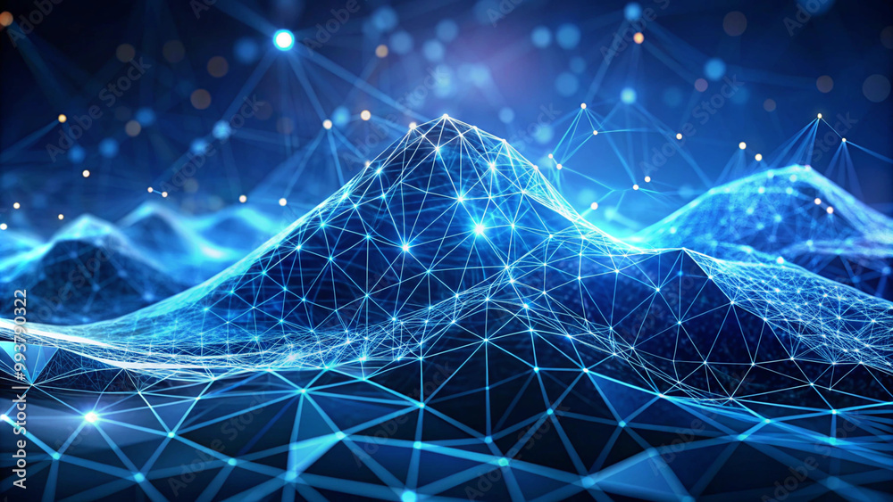 Poster abstract blue tech background with digital waves background. network systems with artificial neural 
