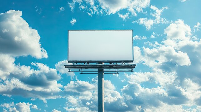 A blank billboard set against a vast blue sky, with 3D-rendered precision, providing a modern and minimalist mockup space that ready for advertisements or creative designs.