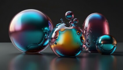 Bubble chrome fluid collection, isolated on a transparent background.
