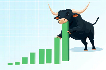 Illustration of a strong bull standing tall representing a bullish stock market.