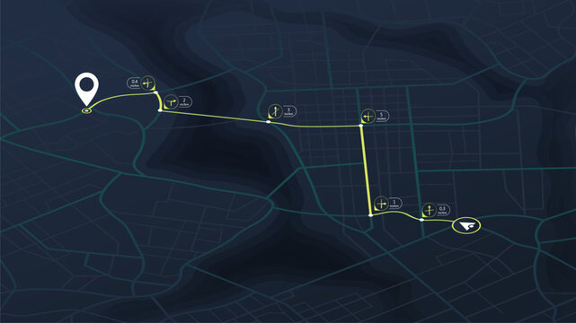 Concept of travel by dynamically adjusting route based on traffic conditions and delivering clear instructions for each turn to reach goal. Navigation system for avoiding traffic jams. Vector