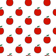 Red whole Apple seamless pattern. Eco farming fruit. Harvesting background. Flat vector illustration.