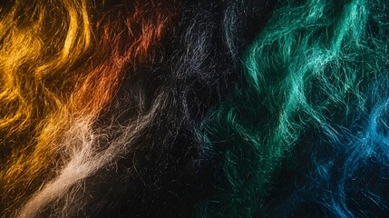 Fototapeta premium A detailed photograph showcasing the abstract and layering of various colored fibers with soft lighting highlighting the textural contrast and harmonious color palette