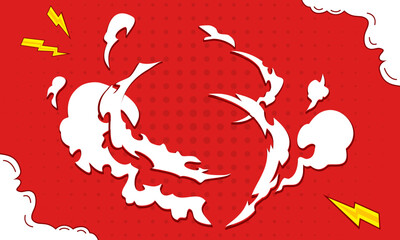 Shock cloud background with lightning strikes. Colorful comic pop art background with cloud illustration.