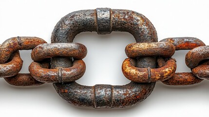 Obraz premium old rusty padlock firmly closed on a massive chain set against a stark white background the texture of rust and metal conveys a sense of security and age