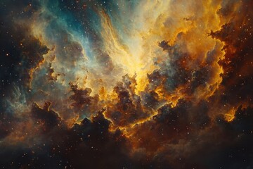 A Cosmic Tapestry of Golden Nebulae and Scattered Stars
