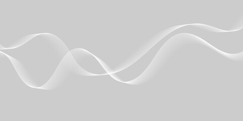 Abstract white wave dynamic curve lines on gray background. Energy technology concept modern backdrop design for business, presentation, banner.