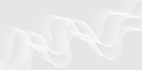 Abstract white wave dynamic curve lines on gray background. Energy technology concept modern backdrop design for business, presentation, banner.