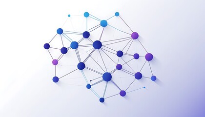 white background, gradient blue to purple, vector graphic of simple lines and dots connecting the shape of an AI network.	
