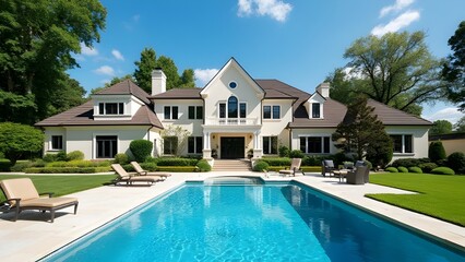 Luxury real state hotel with a swimming pool garden with luxury design real state property