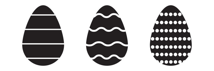 Easter eggs set. Spring linear egg icons with different pattern decoration. Doodle style Easter illustration pack for card, invitation, print, sticker, banner, poster. Vector black.