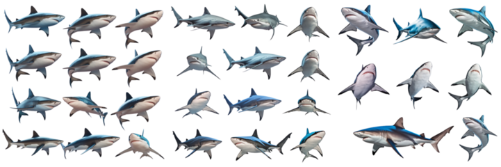 Diverse Shark Species Illustrations on Transparent Background