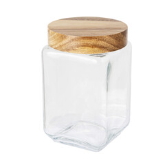glass jar with wooden lid