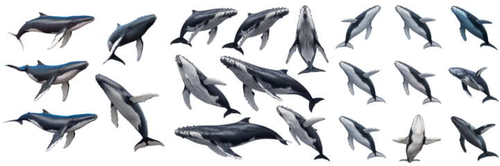 Diverse Whale Collection on Transparent Background