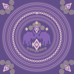 illustration of a decorative background with a flower and a pair of elephant 