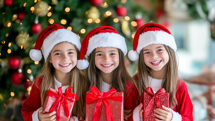 クリスマスプレゼントを持つサンタガール達