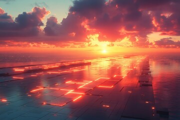 Sunset Over Futuristic Cityscape