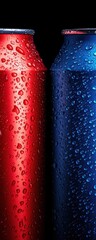 Fototapeta premium Red and blue soda cans aligned in harmony