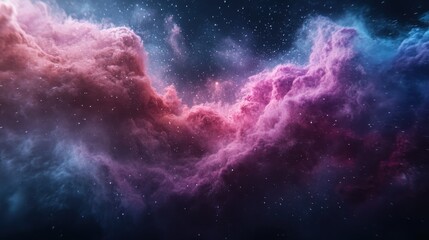 Fototapeta premium A stunning pink and blue nebula spreads across the night sky, showcasing the ethereal beauty and endless mysteries of the cosmos in a captivating display.