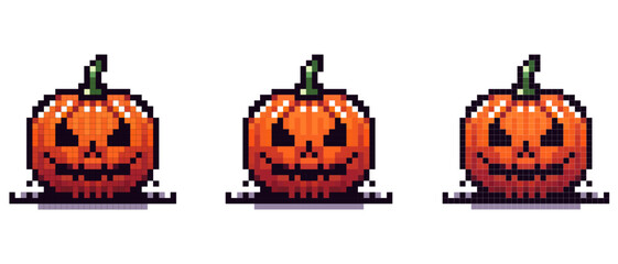 A colorful pixel illustration of a jack-o-lantern with a creepy smile. Perfect for Halloween decorations and digital design.