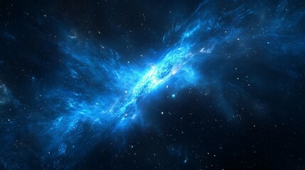 Naklejka premium A vibrant blue energy pulse radiates from a point, illuminating the dark cosmic expanse.