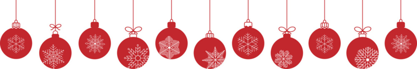 Christmas ball with snowflakes line icon.Set of simple christmas balls isolated on white background. Christmas decoration.Christmas and New Year seamless banner or border.