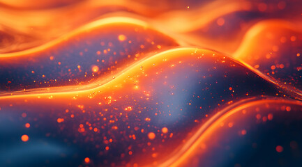 Abstract Background with Orange and Red Waves and Bokeh Lights