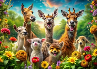 Obraz premium Adorable and Hilarious Animal Moments Captured in Whimsical Settings for Lighthearted Enjoyment