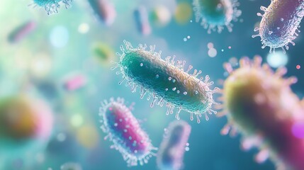 Bacteria and Microtaxa Background with Bacillus Sinuosus. AI generated illustration