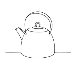 Kettle. Icon. Vector drawing. One line art. A simple drawing of a continuous line of a kitchen electric appliance.