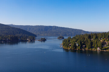 Burrard Inlet shore and the mouth of Deep Cove and Indian Arm as seen from Quarry Rock, North Vancouver travel and tourism