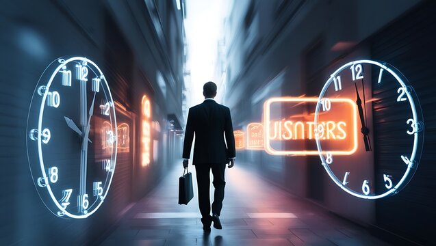 Businessman Stands Ready: Harnessing Time Management for Seamless Project Planning in Internet Technology