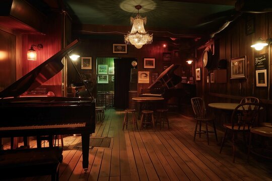 Two grand pianos waiting in a vintage jazz club