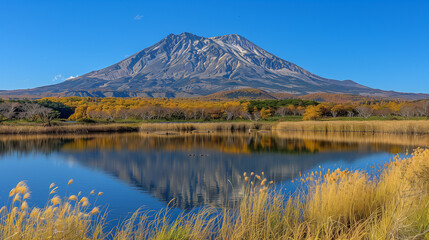 Majestic Mountain Reflected in a Calm Lake During Autumn..